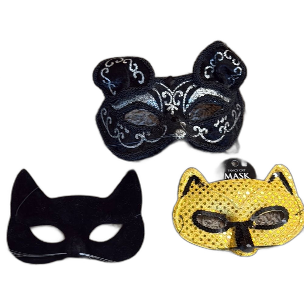 3 Pack Cat Mask Costume Set Black Gold